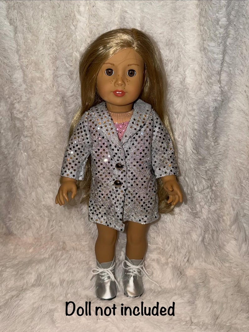 Music Lover 18 Inch Doll Outfit Only | Handmade American Girl Clothes | Silver Jacket & Pink Bodysuit, Concert Fashion, Easter Gift image 2