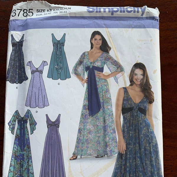 Uncut Misses V neck party dress Simplicity #3785 - V front and back - flowey full skirt