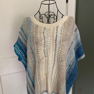Hand Knit Blue to Tan Fade Sweater - short sleeves - Boho Chic - Comfortable - One of a Kind - Oversized - Premium cotton blend yarns