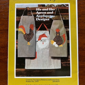 Uncut Yours Truly Patchwork Pattern #3707 - His and Her Apron and Applique Designs - Santa - Rooster and Hen - adjustable strap - two sizes