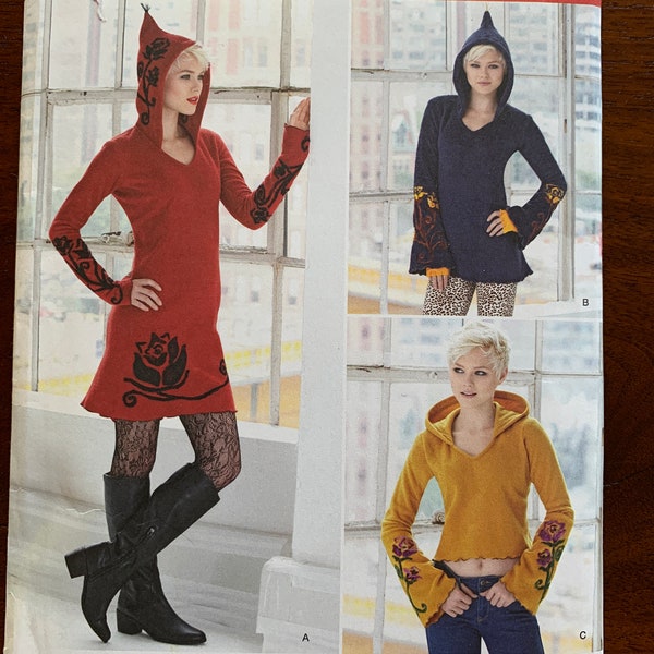 New Misses Fleece or Velour Hooded Dress Tunic or Top Simplicity 1251 pattern - Beginner Serger project -