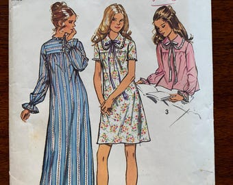 Camicia da notte e soprabito in stile Misses Lanz - Vintage 1972 Simplicity 5083