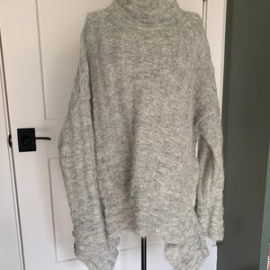 Hand Knit gray wool pullover sweater - One of a Kind - Ladies XL