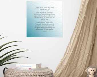 St. Michael the Archangel Prayer Wall Print Blue and White Ombre