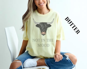 Moody Hairy Cow Comfort Colors T-Shirt: Funny Farm Animal Tee