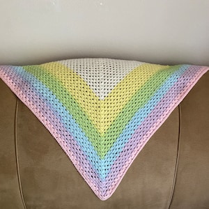 Crocheted Handmade Rainbow Granny Square Shawl Triangle Summer Cover Up Baby Blanket