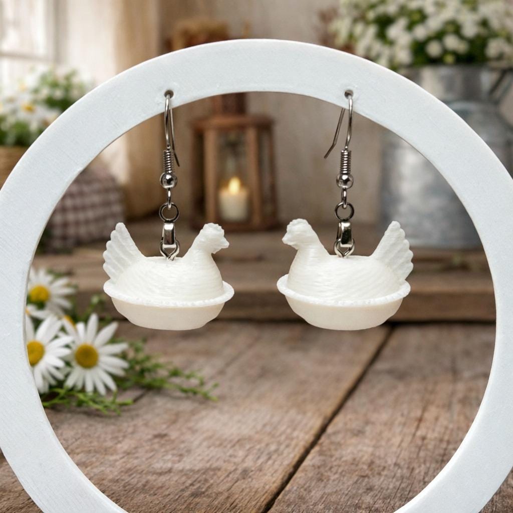 Orecchini A Forma Di Gallina In Argento 925 – Pendenti A Cuore, Gioielli Donna Con Scatola Regalo