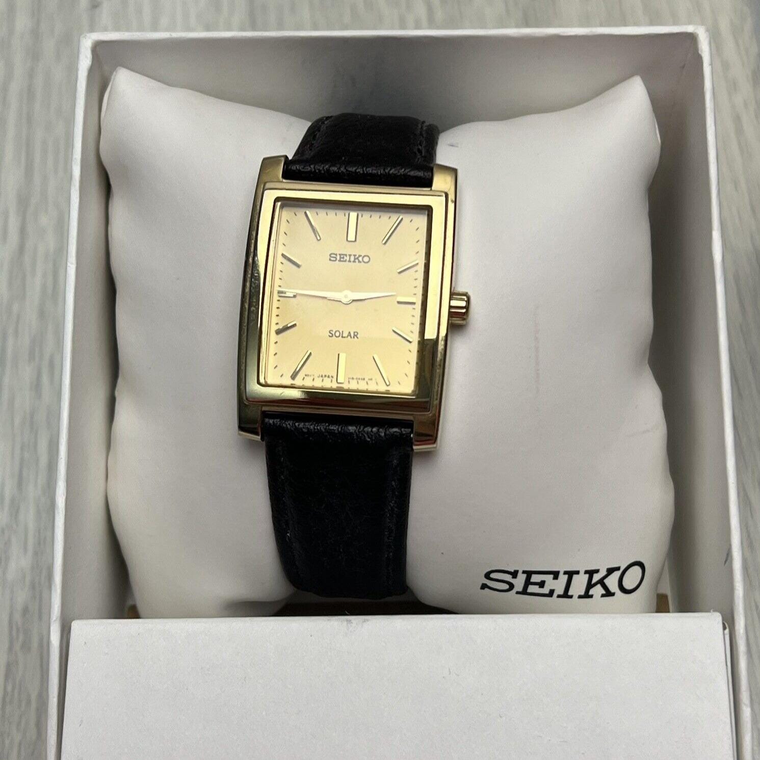 SEIKOセイコー V115-0AC0 ゴールドダイヤル ソーラー Seiko Solar Powered Tank Dress Watch V115-0AC0 Gold Tone Brown