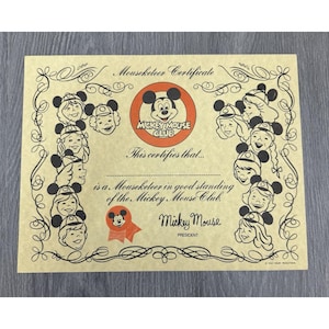 Disney Vintage - Mickey Mouse Club Certificate 1950&#39;s