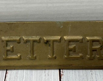 Antique Brass Door Letter Mail Slot Flap Raised Lettering "Letters" Mail Slot