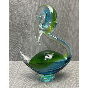 Murano Vintage Blue & Green Venetian Glass Swan Sculpture Figurine Hand Blown