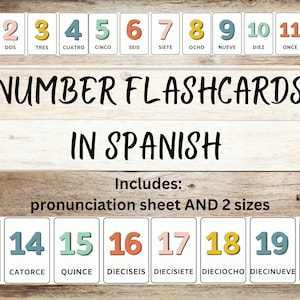 Spaanse cijferkaarten, Montessori-flashkaarten, Spaanse kaarten, educatieve afdrukbare kaarten, Spaanse educatieve kaarten, direct downloaden, 0-20