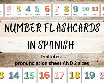 Spanish Number Cards, Montessori Flashcards, Spanish Cards, Educational Printable Cards, Spanish Educational Cards, Instant Download, 0-20