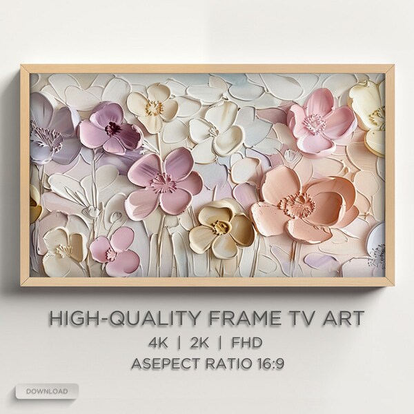 Spring Frame TV Art Instant Download | Wildflower Floral Embroidery Textured Art for TV Digital Download | Colorful Flowers for Spring #28