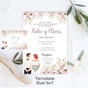 Plantilla editable para invitaciones de Boda y tarjeta de agradecimiento
