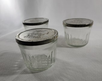 Ensemble de 3 pots vintage de 6 onces de gelée/confiture boule avec couvercles en étain vintage