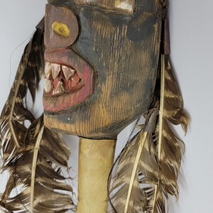 Vintage Hand Carved African Rattle With Leather, Feathers and Horsehair ...