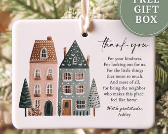 Adorno personalizado de agradecimiento para el vecino, regalo de Navidad para el vecino, adorno conmemorativo con caja de regalo.