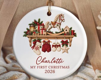 Personalized Baby's First Christmas Ornament, Ceramic 2026 Keepsake with Gift Box, Gender-Neutral