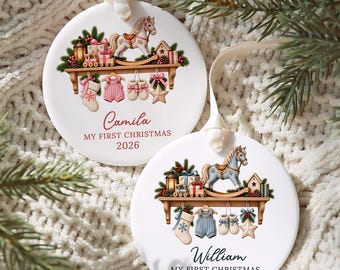Personalized Baby's First Christmas Ornament 2026, Baby Boy or Baby Girl 1st Christmas Name Keepsake, Ceramic Newborn Gift with Gift Box