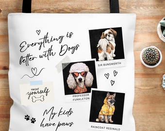 Funny Dog Lover Tote Bag, Cute Dog Photo Collage Tote, Dog Mom Gift, Gift for Dog Lovers, Cute Dog Tote Bag