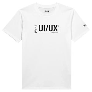 Puede incluir: Camiseta blanca con texto negro que dice "Web3 UI/UX 2023" y "web3uiux.com".