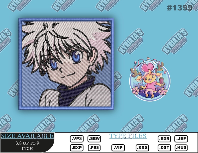 Killua Patterns Killua Blue Inspired Embroidery Design, Killua Blue Sewing Pattern, Hxh ...