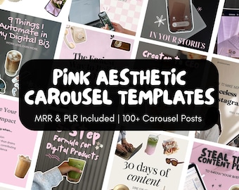 100+ Pink Instagram Carousel Templates: Faceless Marketing, MRR PLR (Canva Editable Digital Download), Cute Girly Instagram Aesthetic