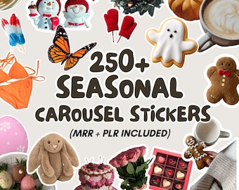 Seasonal Canva Stickers: Aesthetic Social Media Instagram Carousels, MRR PLR Digital Download, Sticker Sheet, Print At Home Canva Template