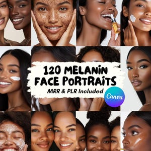 Melanin Aesthetic Stock Photos, Luxury Melanin Face Portrait for Beauty Brands, Natural Skincare Beauty Images Digital Product MRR PLR AI