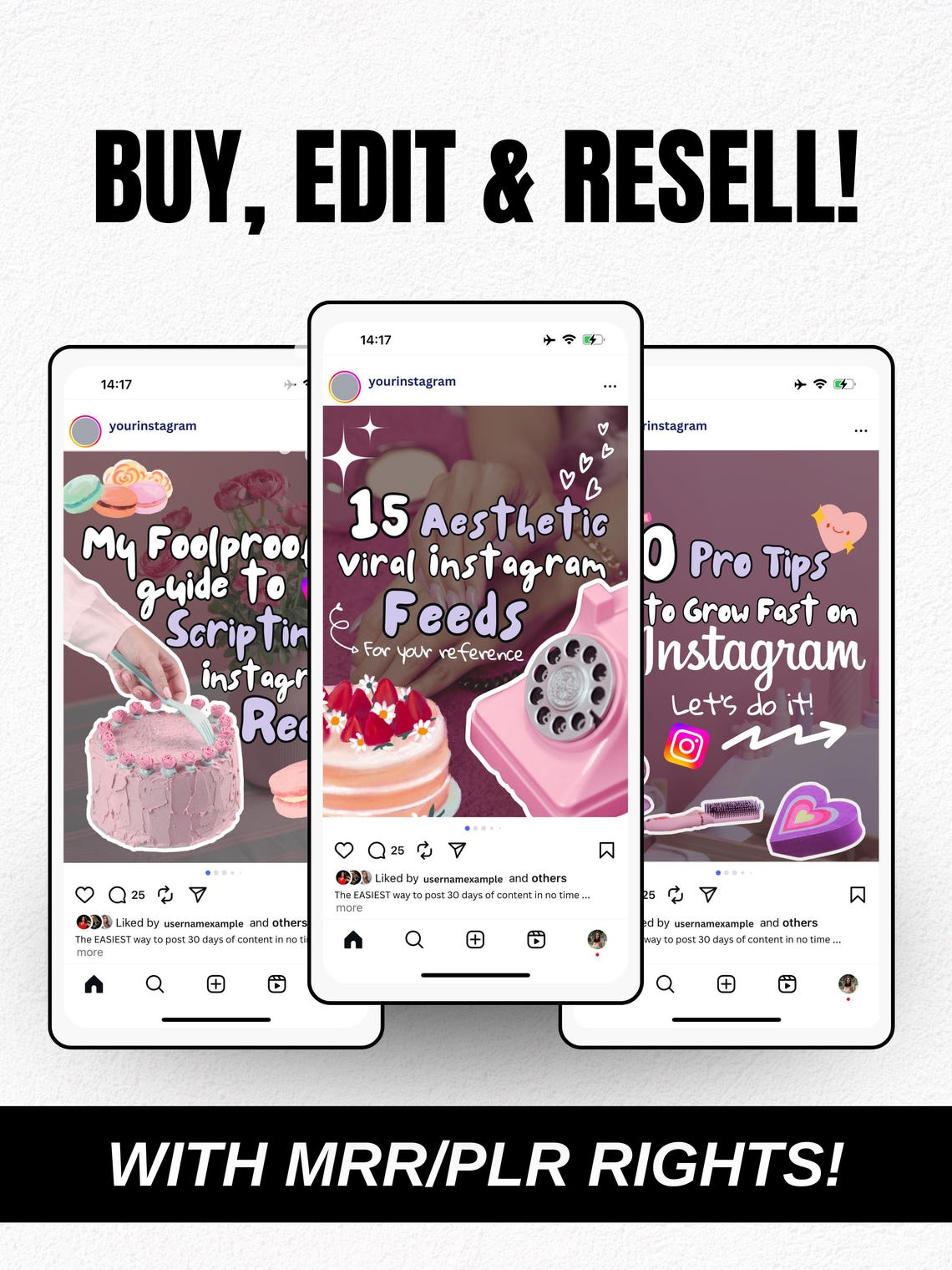 Girly Aesthetic Instagram Carousel Templates: MRR PLR Social Media ...