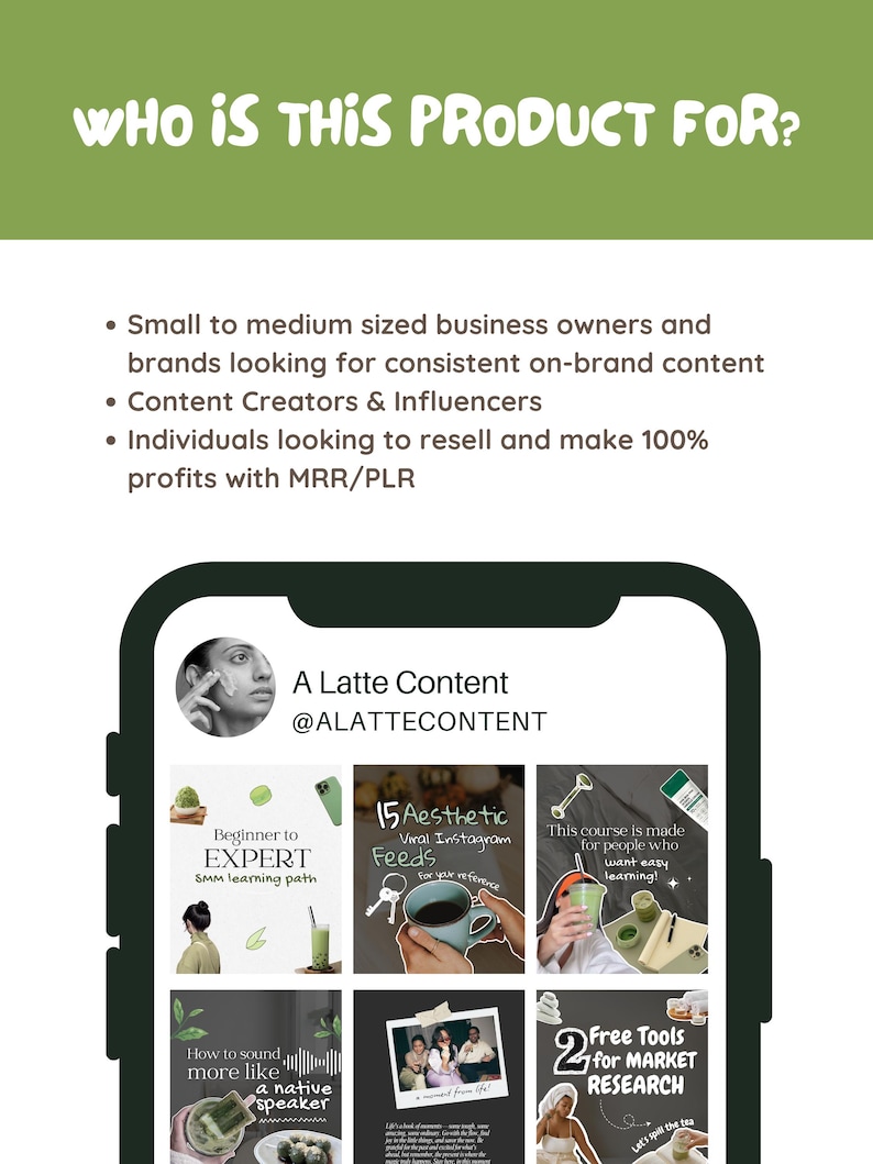 200 Matcha It Girl Instagram Carousel Templates: MRR PLR Canva Social Media Manager Kit, Digital Product Resell Rights, Personalize In Canva image 2