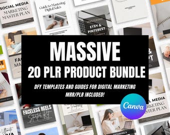 HUGE 20 Product PLR Bundle with Master Resell Rights, Digital Marketing Products for Entrepreneurs with mrr plr, Editable Canva Templates