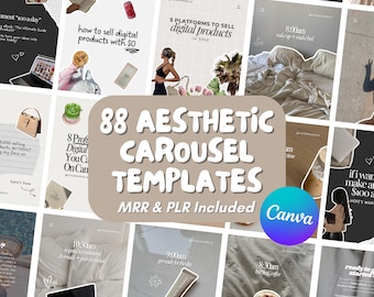 88 Aesthetic Carousel Templates, Faceless Marketing Templates for Social Media Managers, Social Media Kit for Brands Trendy Digital Products