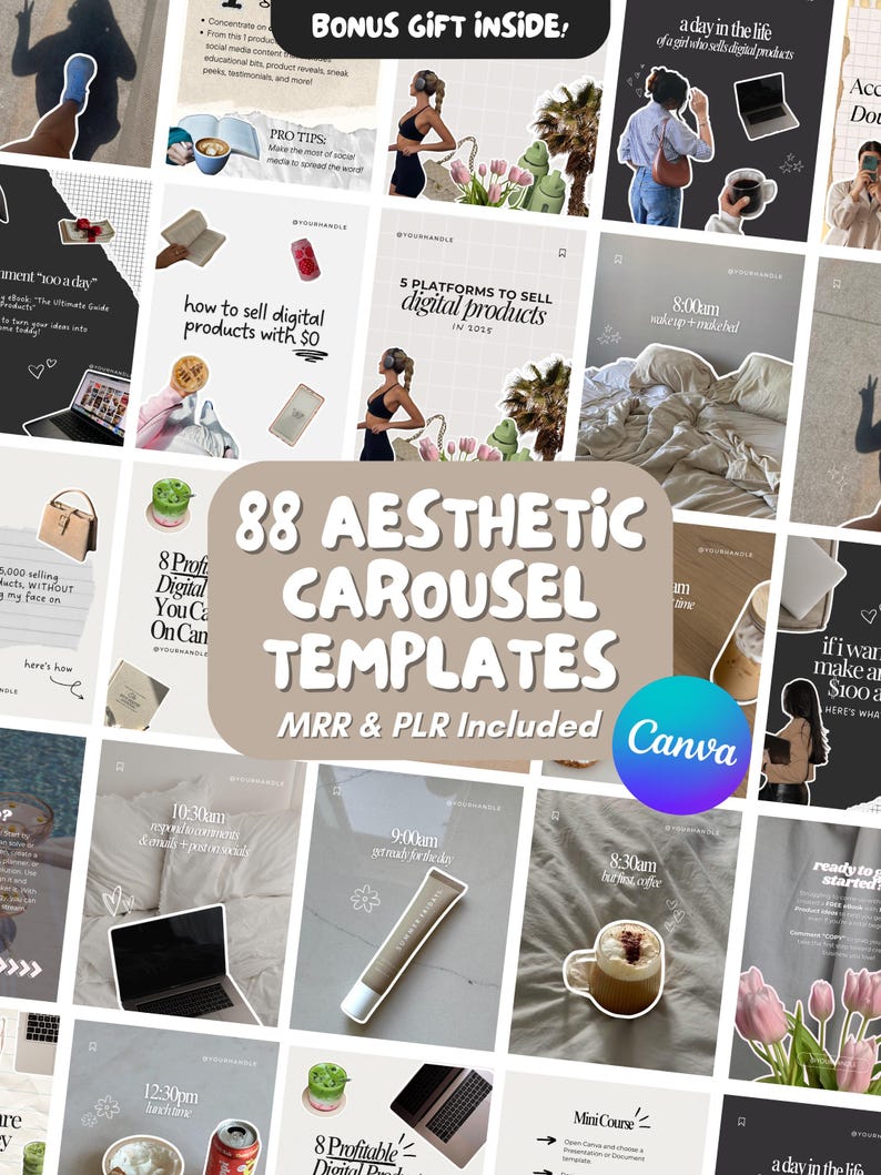 88 Aesthetic Carousel Templates, Faceless Marketing Templates for Social Media Managers, Social ...