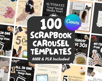 Trendy Scrapbook Instagram Carousel Templates: MRR PLR Canva Social Media Kit, Social Media Manager, Digital Products, Personalize In Canva
