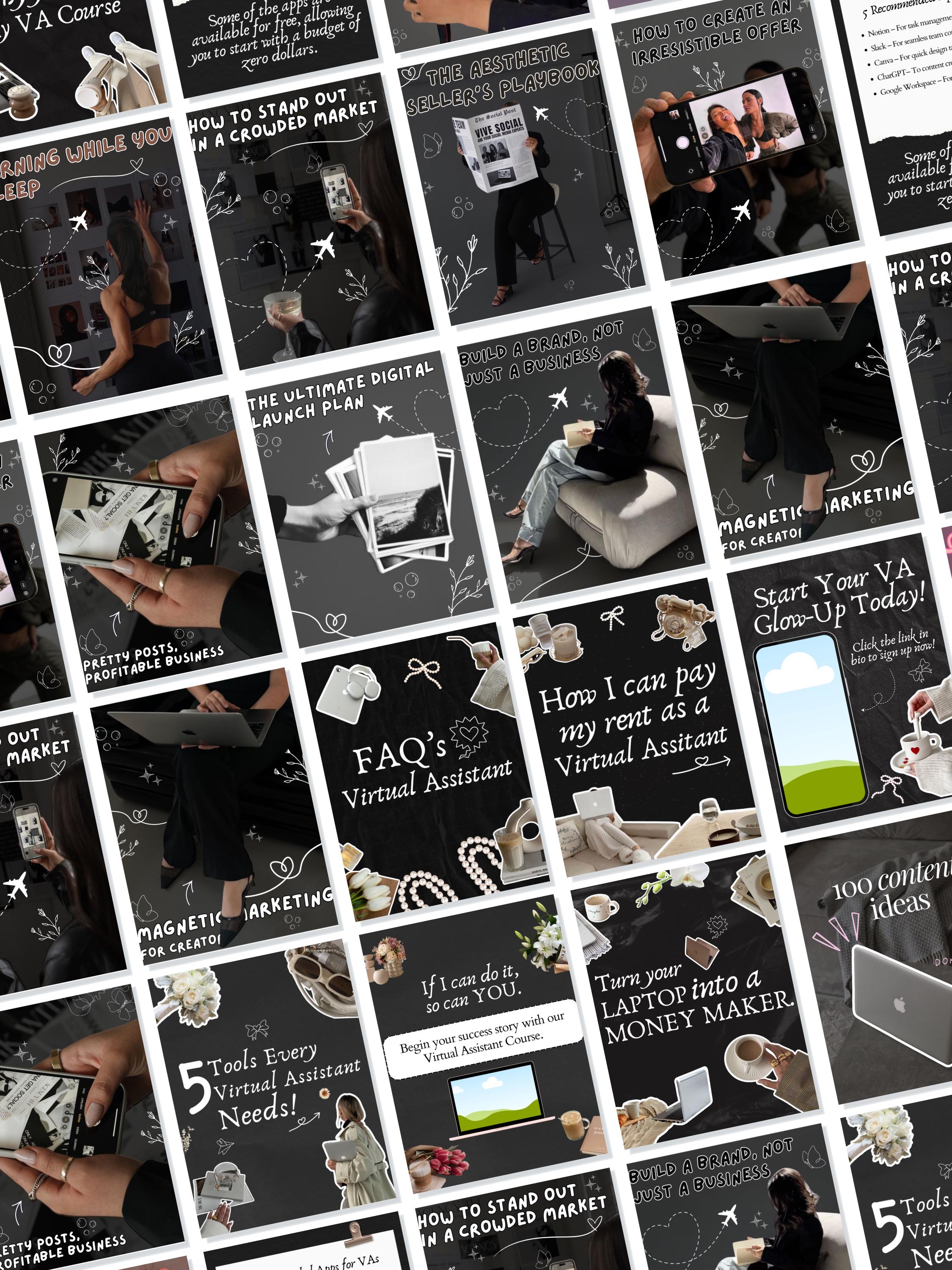 Dark Aesthetic Instagram Carousel Templates: MRR PLR Social Media ...