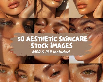 Glowy Skincare Face Portraits, Skincare Stock Photo Images for Beauty Brands, Social Media Carousel, Royalty Free Digital Product MRR PLR AI