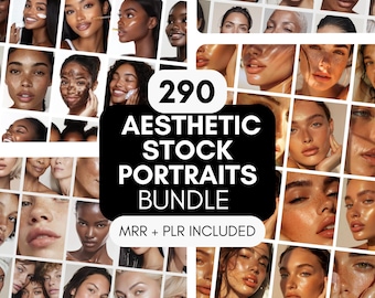 Large Aesthetic Skincare Stock Photos Bundle PLR MRR | Melanin, Clean Girl and Glowy Women Portrait Set | Beauty Images Digital Download