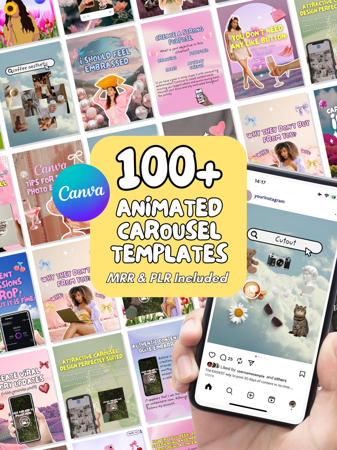 Animated Instagram Carousel Templates: MRR PLR Social Media Manager Kit ...
