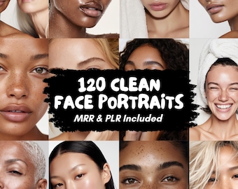 Natural Beauty Face Portrait Stock Photos, Royalty Free Diversity Skincare Images for Beauty and Skincare Brands, Digital Product MRR PLR AI