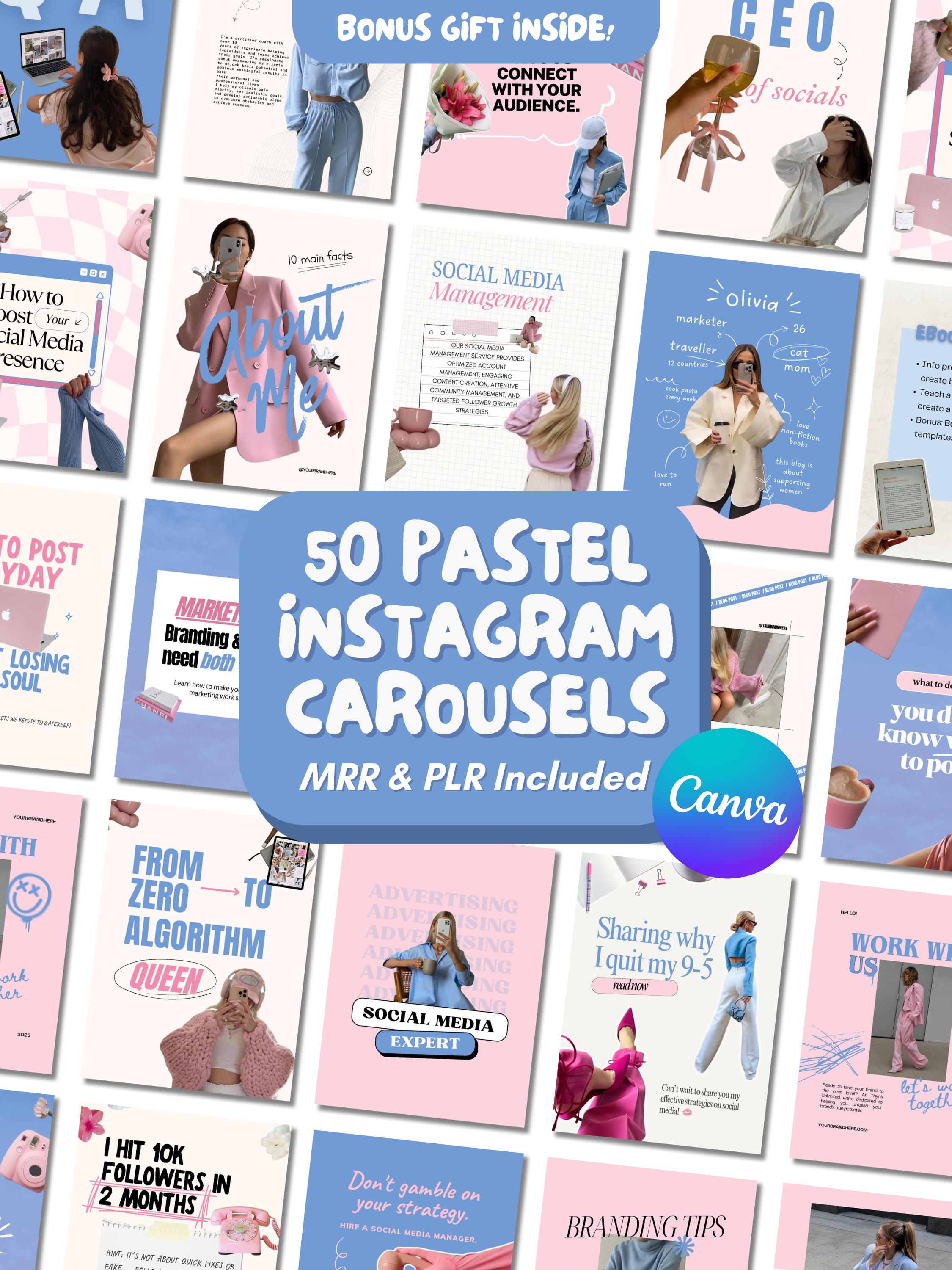 Pastel Aesthetic Instagram Carousel Templates: MRR PLR Social Media ...