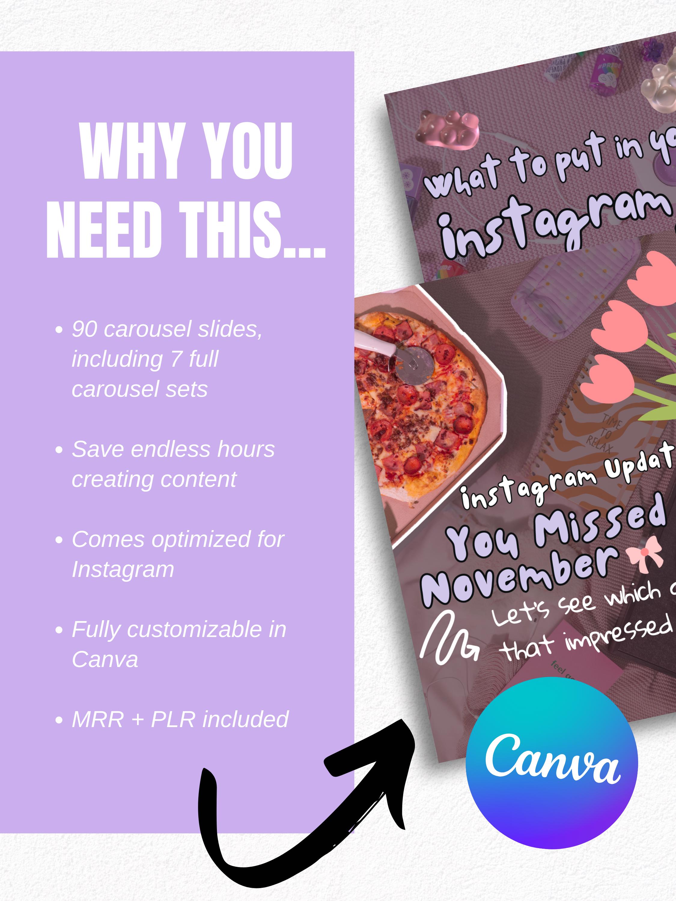 Girly Aesthetic Instagram Carousel Templates: MRR PLR Social Media ...