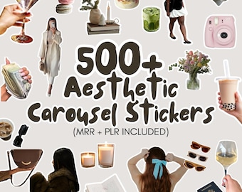500+ Aesthetic Canva Stickers: Social Media Instagram Carousels, MRR PLR Digital Download, Sticker Sheet, Print At Home Canva Template