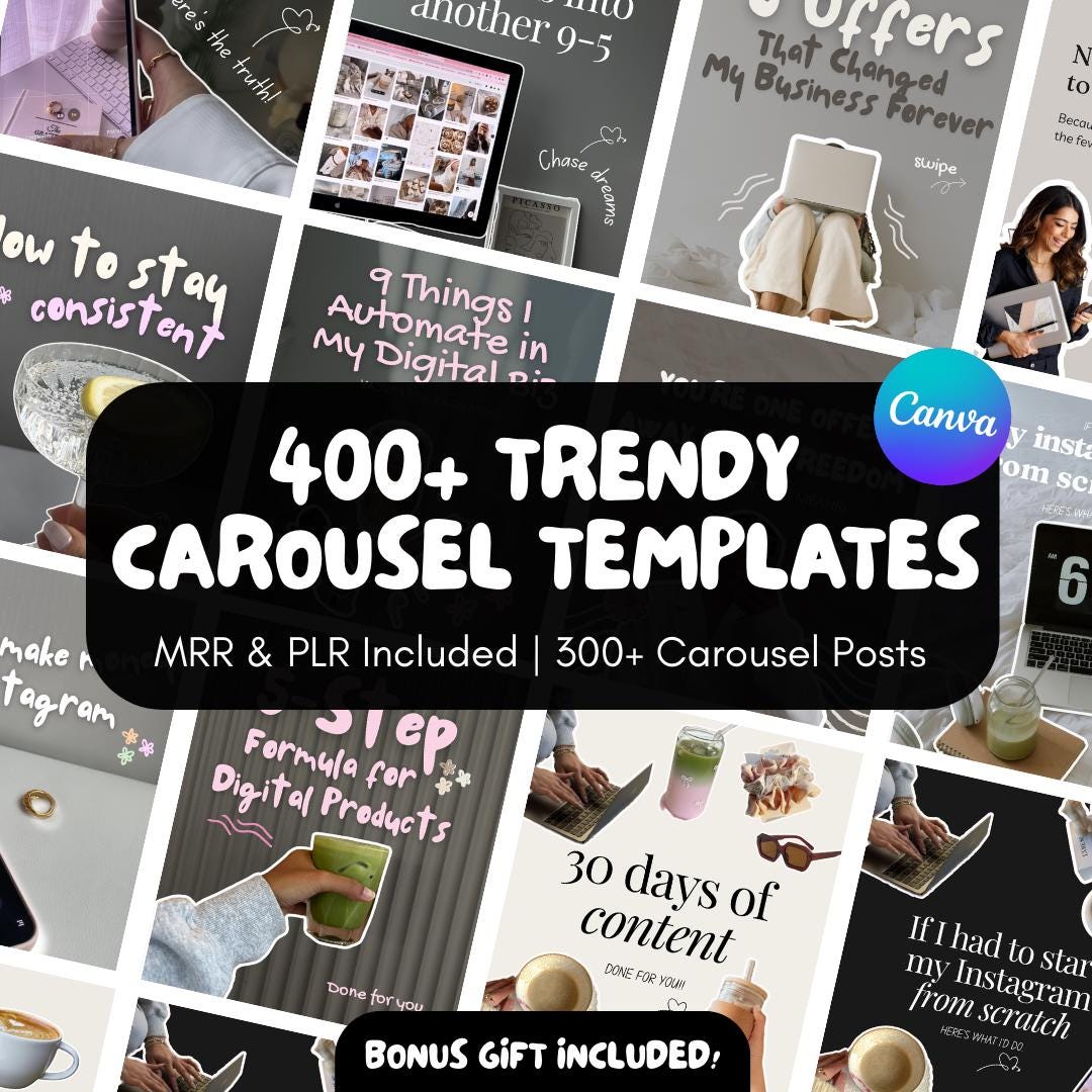 400+ Faceless Instagram Carousel Templates: MRR PLR Canva Social Media ...