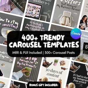 400+ gesichtslose Instagram Karussell-Vorlagen: MRR PLR Canva Social Media Kit, Social Media Player, digitale Produkte, personalisieren in Canva