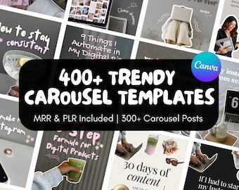 400+ Faceless Instagram Carousel Templates: MRR PLR Canva Social Media Kit, Social Media Manager, Digital Products, Personalize In Canva