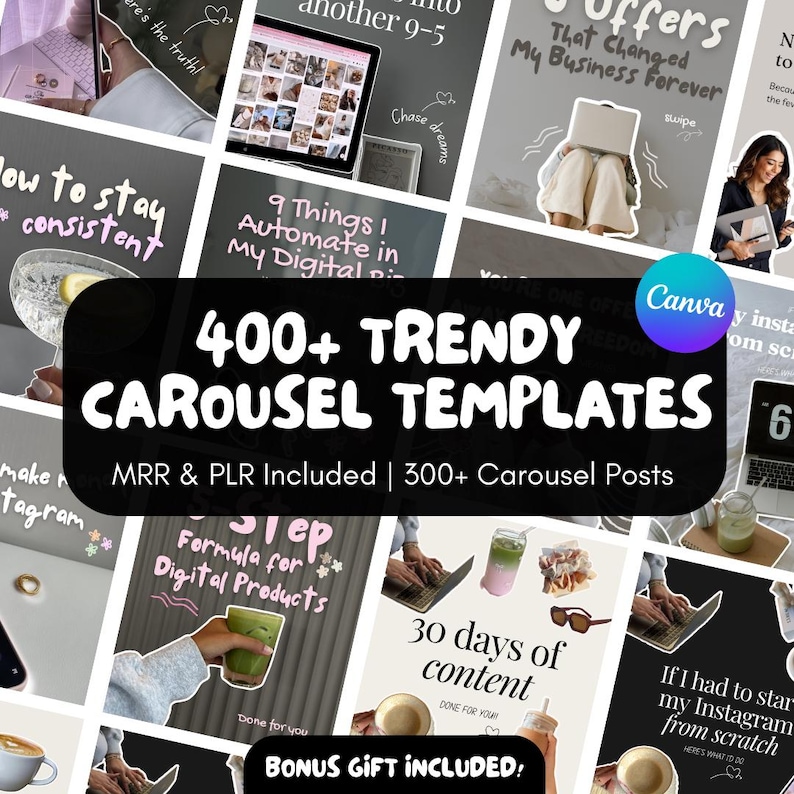400+ Faceless Instagram Carousel Templates: MRR PLR Canva Social Media ...