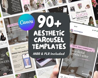 Aesthetic Faceless Instagram Carousel Templates, Social Media Manager Kit, Instant Digital Products with MRR PLR, Edit and Resell In Canva