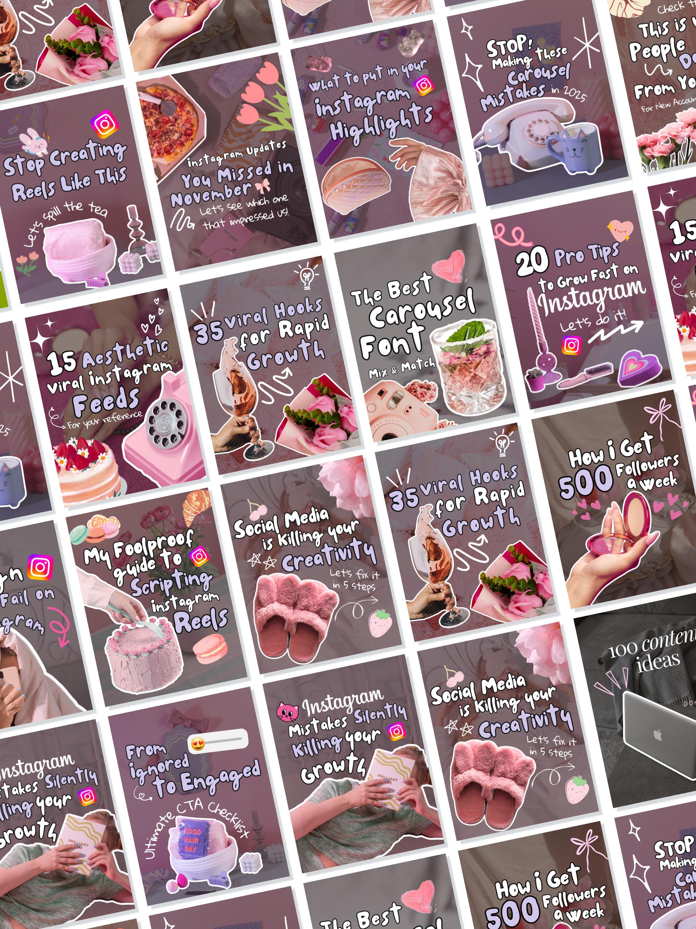 Girly Aesthetic Instagram Carousel Templates: MRR PLR Social Media ...